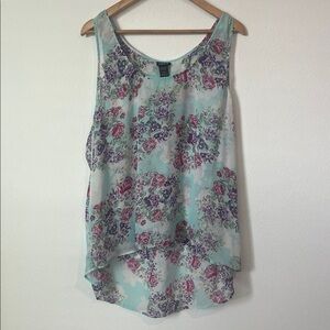 Torrid Blue Floral Print Sleeveless Blouse